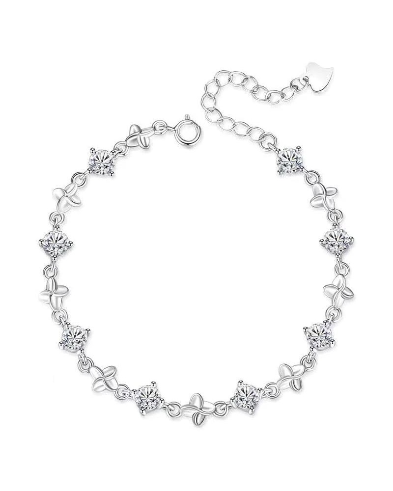 925 Sterling Silver Bracelets for Women Teen Girls, Clover Zircon Charm Chain Bracelet Fashion Jewelry Gifts White Diamond $8...