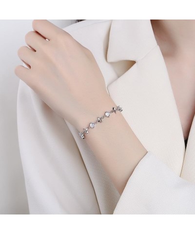 925 Sterling Silver Bracelets for Women Teen Girls, Clover Zircon Charm Chain Bracelet Fashion Jewelry Gifts White Diamond $8...