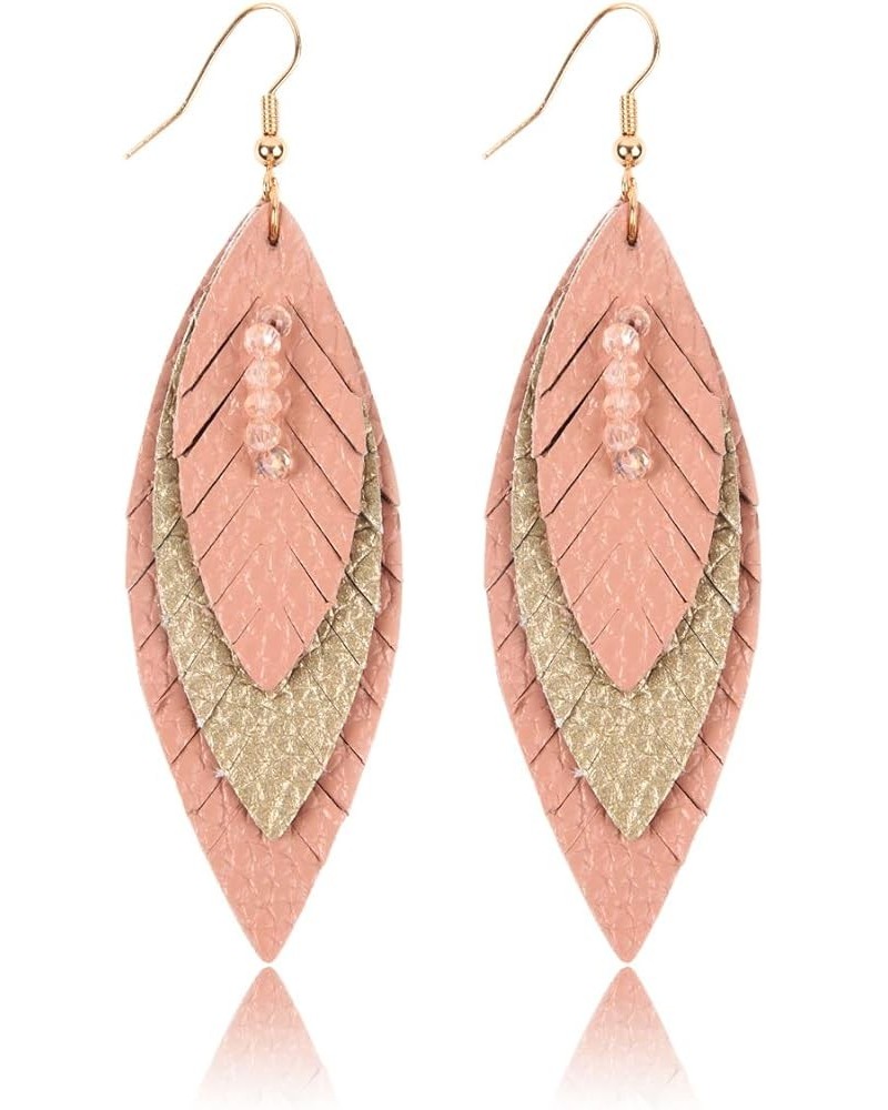 Bohemian Genuine Suede Real Leather Geometric Drop Earrings - Lightweight Hook Dangles Feather, Leaf, Multi Color Fringe, Tri...