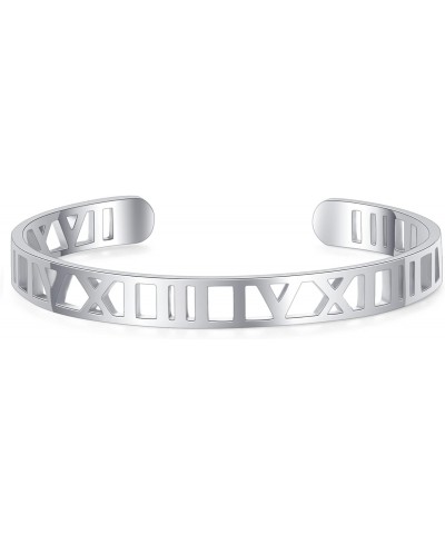 Roman Numeral Hollow Carved Bracelet for Men Women, Stainless Steel Roman Numeral Cuff Bracelet Bangle $11.20 Bracelets