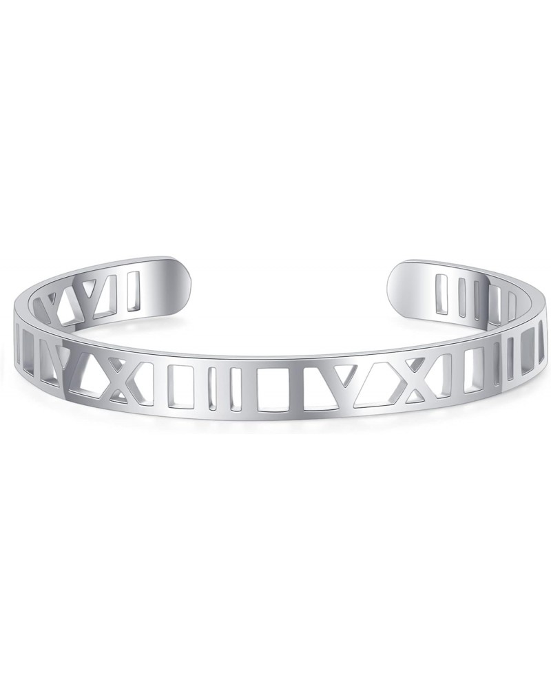 Roman Numeral Hollow Carved Bracelet for Men Women, Stainless Steel Roman Numeral Cuff Bracelet Bangle $11.20 Bracelets