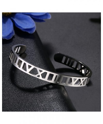 Roman Numeral Hollow Carved Bracelet for Men Women, Stainless Steel Roman Numeral Cuff Bracelet Bangle $11.20 Bracelets