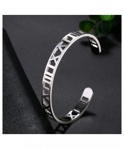 Roman Numeral Hollow Carved Bracelet for Men Women, Stainless Steel Roman Numeral Cuff Bracelet Bangle $11.20 Bracelets