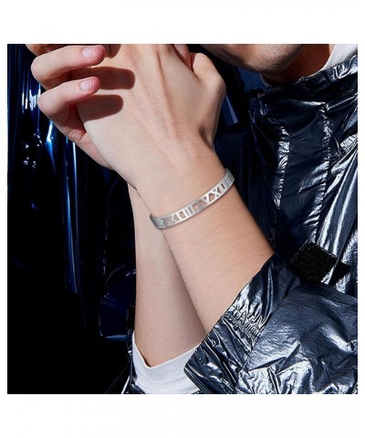 Roman Numeral Hollow Carved Bracelet for Men Women, Stainless Steel Roman Numeral Cuff Bracelet Bangle $11.20 Bracelets