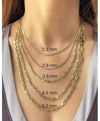 14K Gold Necklaces For Women Trendy 2.3mm 2.8mm 3.6mm 4.4mm 5.2mm Yellow Real Gold Valentino Mirror Chain Polished Links Men'...