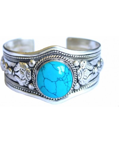 Single Stone Blue Stabilized-Turquoise Ornate Cuff Bracelet | Adjustable Boho Jewelry for Men & Women $14.79 Bracelets