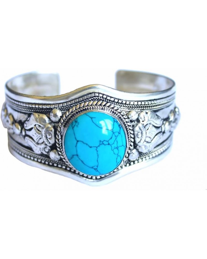 Single Stone Blue Stabilized-Turquoise Ornate Cuff Bracelet | Adjustable Boho Jewelry for Men & Women $14.79 Bracelets