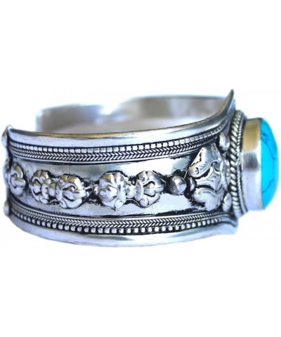 Single Stone Blue Stabilized-Turquoise Ornate Cuff Bracelet | Adjustable Boho Jewelry for Men & Women $14.79 Bracelets