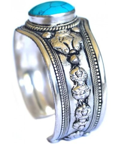 Single Stone Blue Stabilized-Turquoise Ornate Cuff Bracelet | Adjustable Boho Jewelry for Men & Women $14.79 Bracelets