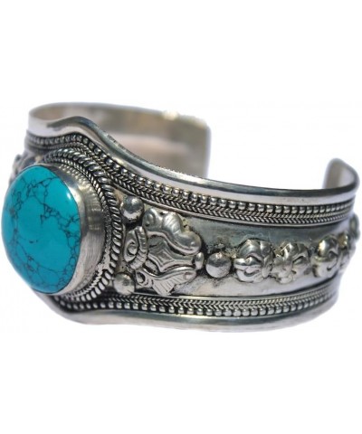 Single Stone Blue Stabilized-Turquoise Ornate Cuff Bracelet | Adjustable Boho Jewelry for Men & Women $14.79 Bracelets