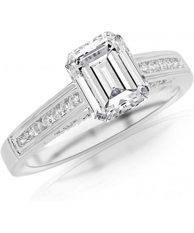 14K White Gold 3.25 Carat LAB GROWN DIAMOND Channel Set Round Emerald Cut Diamond Engagement Ring (G-H Color VS1-VS2 Clarity ...