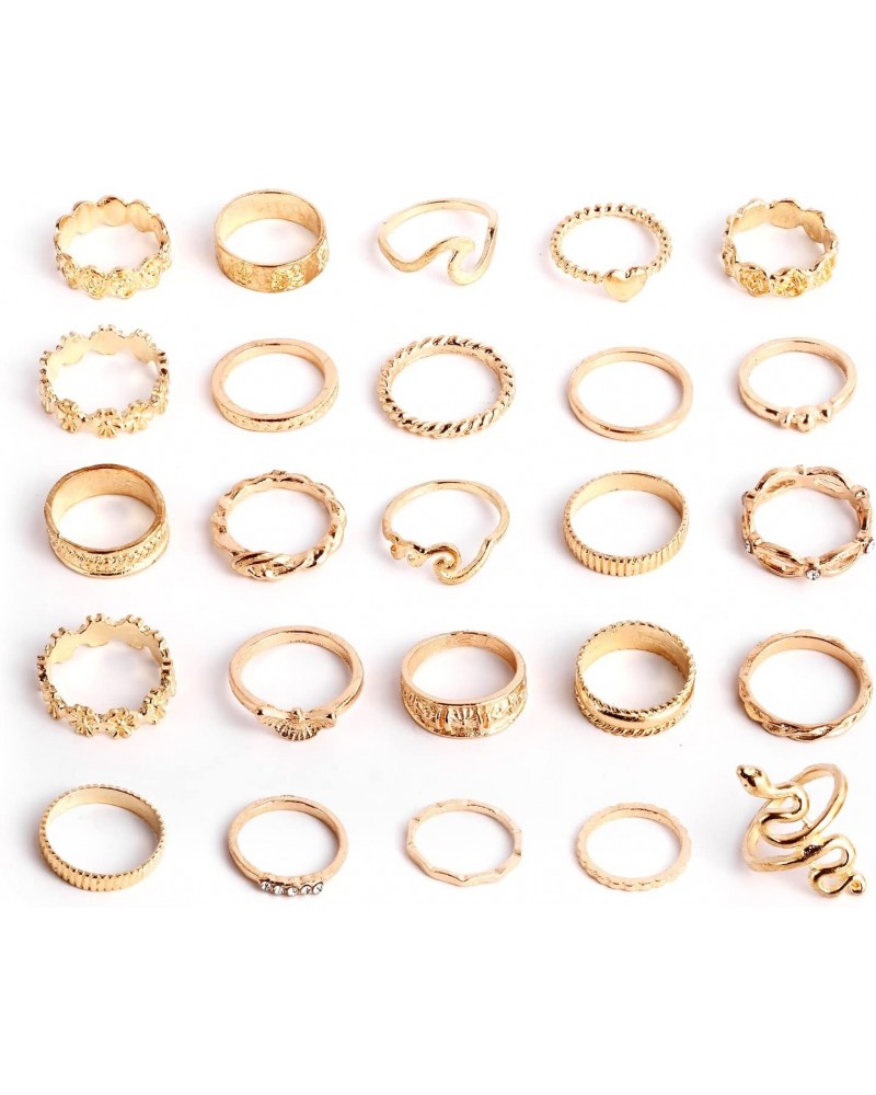 25Pcs Gold Vintage Knuckle Rings Set for Women Girls, Boho Dainty Stackable Midi Finger Rings, Snake Signet Fashion Ring Gift...