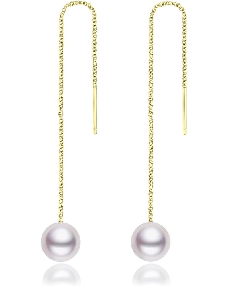 Threader Earrings for Women Gold Plated 925 Sterling Silver Genuine Freshwater Cultured Pearl Tassel dangle drop long earring...