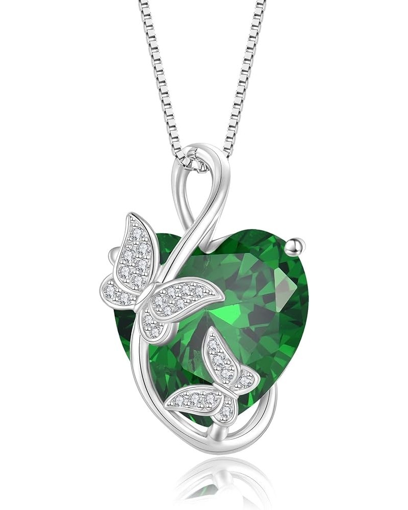 Women's Butterfly Heart Birthstone Pendant Necklaces 925 Sterling Silver 5A Cubic Zirconia Jewelry Gifts,Christmas Anniversar...