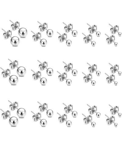 15-30 Pairs Stainless Steel Stud Earrings Set, Hypoallergenic Cartilage Stud Earrings for Women, Bulk Surgical Steel Ball CZ ...