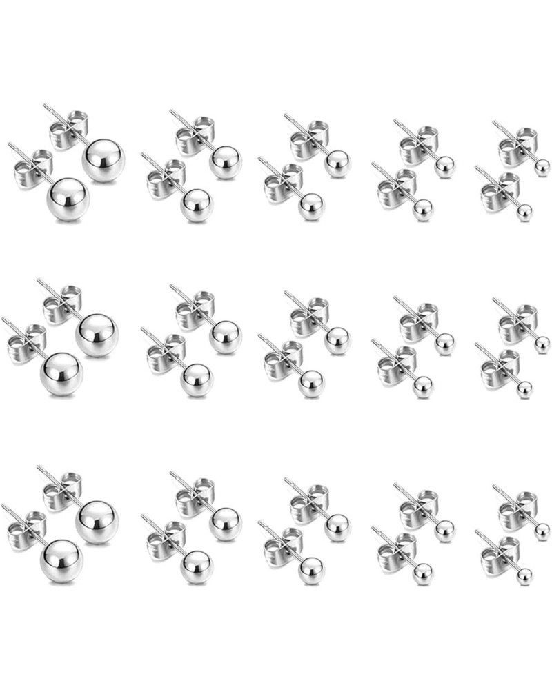 15-30 Pairs Stainless Steel Stud Earrings Set, Hypoallergenic Cartilage Stud Earrings for Women, Bulk Surgical Steel Ball CZ ...