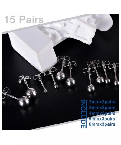 15-30 Pairs Stainless Steel Stud Earrings Set, Hypoallergenic Cartilage Stud Earrings for Women, Bulk Surgical Steel Ball CZ ...