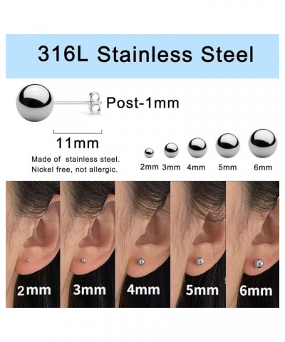 15-30 Pairs Stainless Steel Stud Earrings Set, Hypoallergenic Cartilage Stud Earrings for Women, Bulk Surgical Steel Ball CZ ...