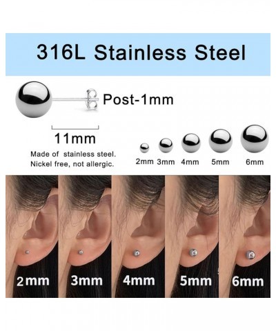 15-30 Pairs Stainless Steel Stud Earrings Set, Hypoallergenic Cartilage Stud Earrings for Women, Bulk Surgical Steel Ball CZ ...