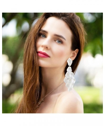 Arcylic Statement Big Earrings, Large Long Fashion Petal Chandelier Dangle Earrings for Women White $9.35 Earrings