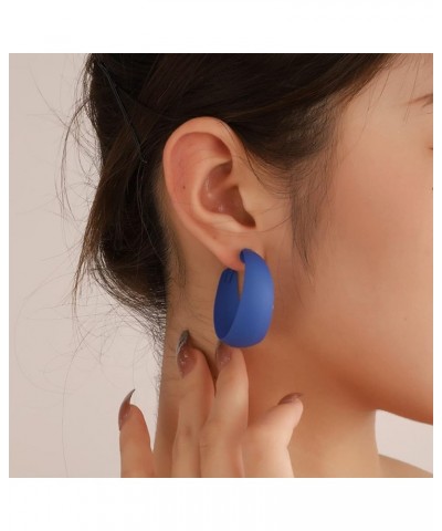 Colorful Candy Round Circle Lightweight C Shape Hoop Earrings for Women Girls Exaggerate Big Summer Earrings blue $7.27 Earrings