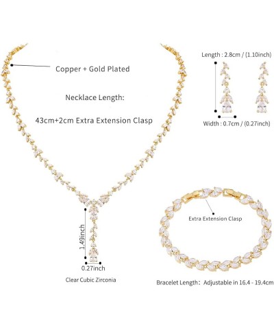 Bridal Wedding Jewelry CZ Set Marquise Teardrop Cubic Zirconia Pendant Necklace and Dangle Earring Bracelet Sets for Women Gi...