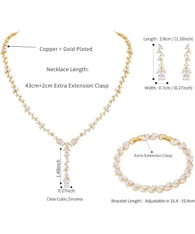 Bridal Wedding Jewelry CZ Set Marquise Teardrop Cubic Zirconia Pendant Necklace and Dangle Earring Bracelet Sets for Women Gi...