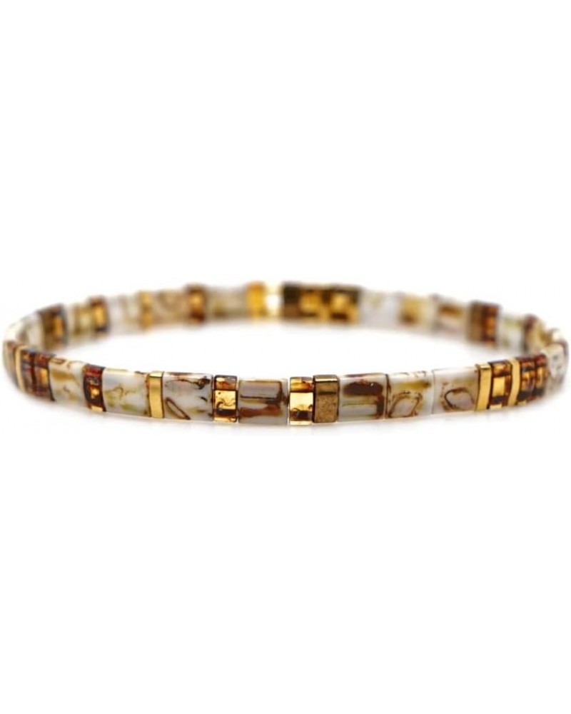 Tile Bracelet Multicolor Bohemian Style Japan Miyuki bead Elastic Bracelet for Women Girls Coffee $9.28 Bracelets