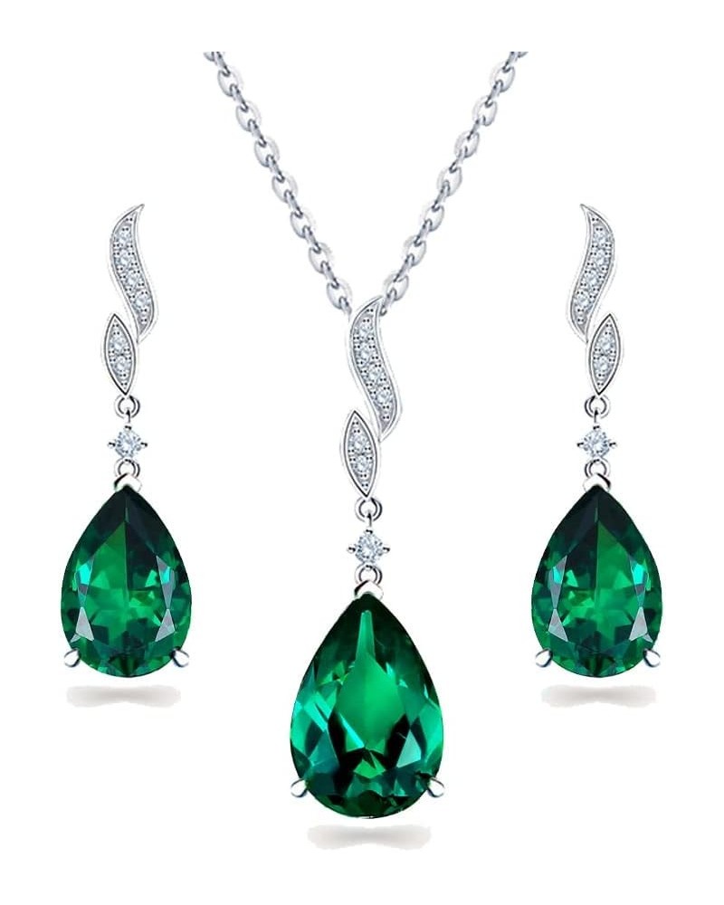 Pear cut Gemstone 925 Sterling Silver Jewelry Set for Women 18"-20" Teardrop Pendant Necklace Drop Earrings Created Emerald $...