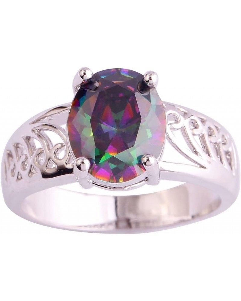 925 Sterling Silver Oval Shaped Created Pink Topaz Filled Anniversary Ring C-Rainbow $4.07 Rings