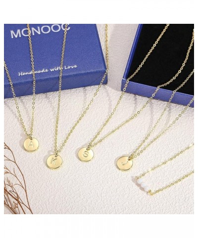 Layered Initial Necklaces for Women, 14K Solid Gold Over Opal Necklace Dainty Letter Necklce Round Disc Pendant Adjustable Ch...