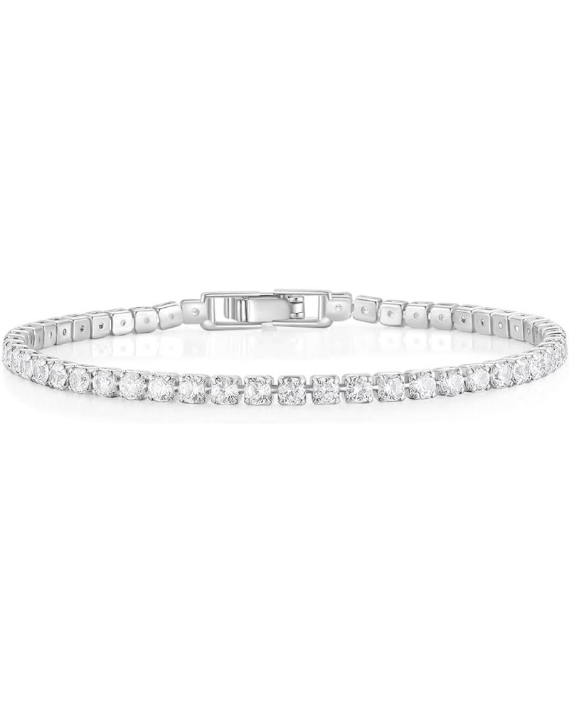 3mm Cubic Zirconia Classic Tennis Bracelet Silver Round Charm CZ Bracelets for Women Size 6.5-7.5 Inch Silver White 7.5 Inche...