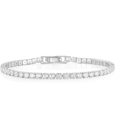 3mm Cubic Zirconia Classic Tennis Bracelet Silver Round Charm CZ Bracelets for Women Size 6.5-7.5 Inch Silver White 7.5 Inche...