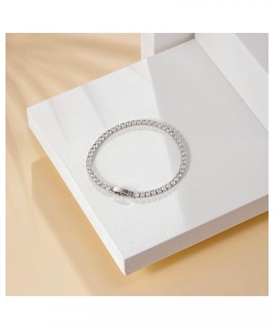 3mm Cubic Zirconia Classic Tennis Bracelet Silver Round Charm CZ Bracelets for Women Size 6.5-7.5 Inch Silver White 7.5 Inche...