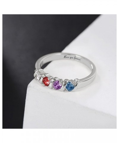 Personalized Birthstone Rings for Women Names Engraved Mothers Ring with 1-5 Birthstones Customized Sterling Silver Anniversa...