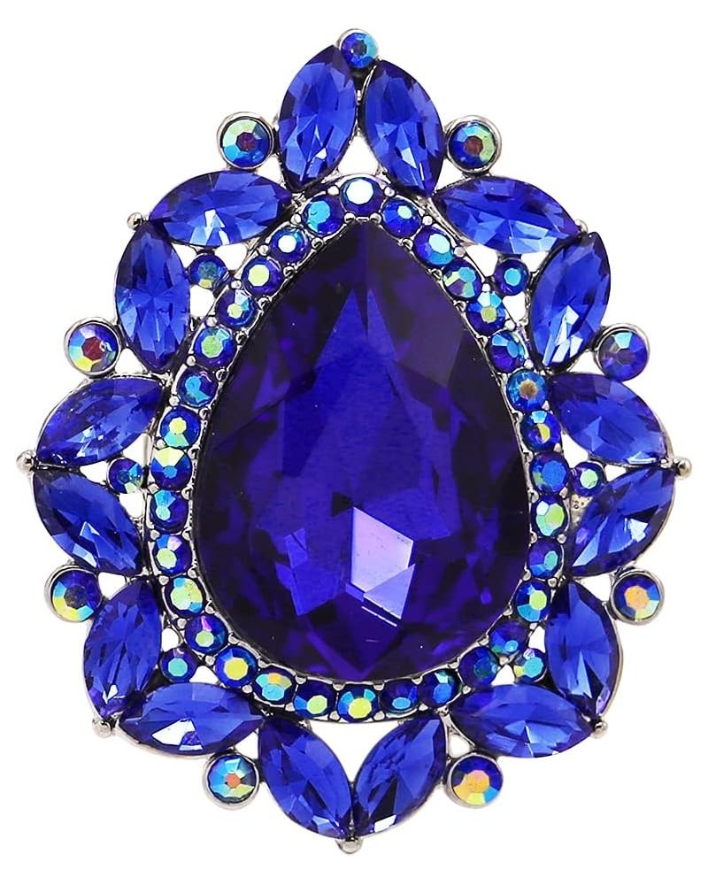 Women's Stunning Large Statement Teardrop Glass Crystal Rhinestone Stretch Band Cocktail Ring, 2 Royal Blue Silver Tone $14.4...