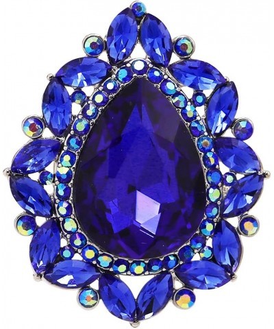 Women's Stunning Large Statement Teardrop Glass Crystal Rhinestone Stretch Band Cocktail Ring, 2 Royal Blue Silver Tone $14.4...