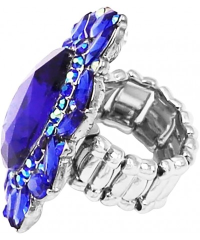 Women's Stunning Large Statement Teardrop Glass Crystal Rhinestone Stretch Band Cocktail Ring, 2 Royal Blue Silver Tone $14.4...