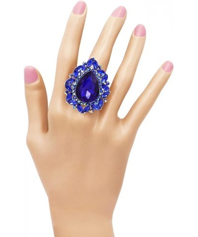 Women's Stunning Large Statement Teardrop Glass Crystal Rhinestone Stretch Band Cocktail Ring, 2 Royal Blue Silver Tone $14.4...