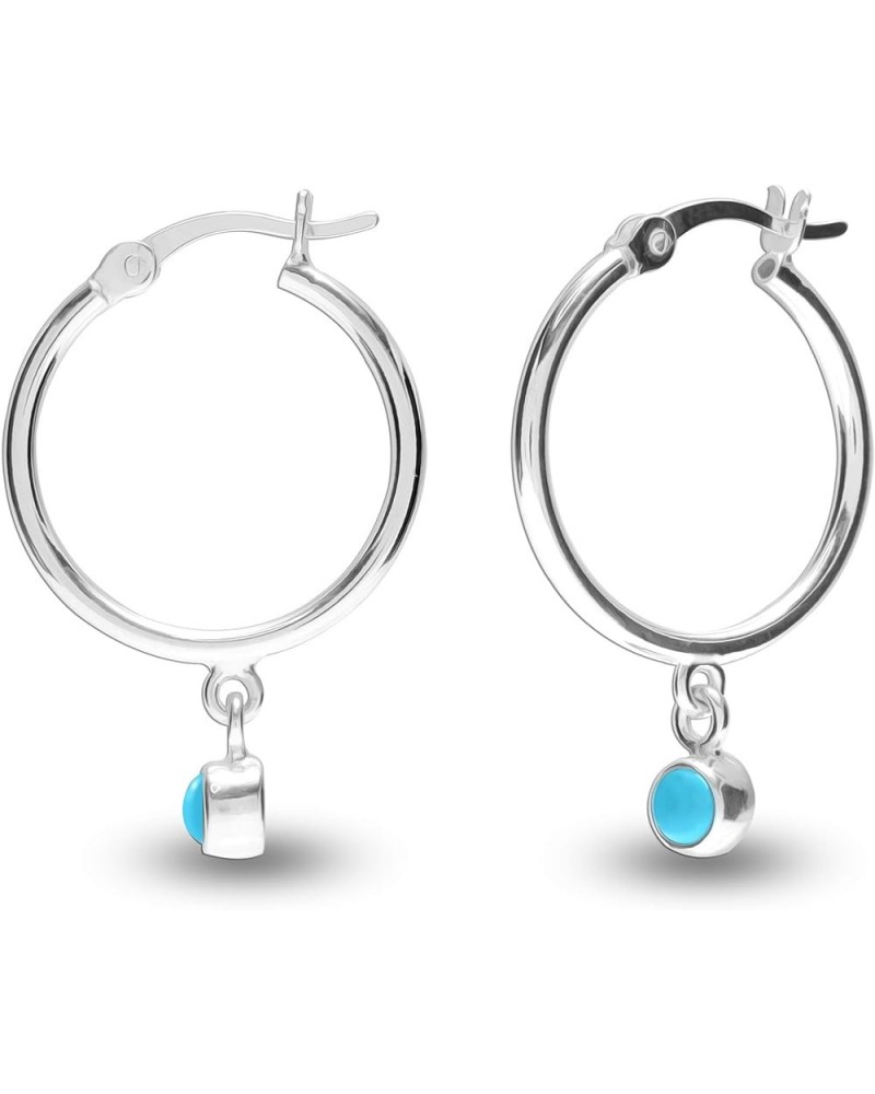 Sterling Silver Jewelry Gemstone Birthstone Hanging Charm Hoop Earrings for Teens and Women (3MM Round) Turquoise $12.04 Earr...