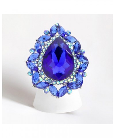 Women's Stunning Large Statement Teardrop Glass Crystal Rhinestone Stretch Band Cocktail Ring, 2 Royal Blue Silver Tone $14.4...