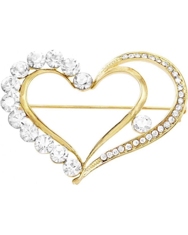 Women's Queen Of Hearts Sparkling Glass Crystal Rhinestone Valentines Day Heart Brooch Pin, 2 Clear Crystal Gold Tone $12.60 ...