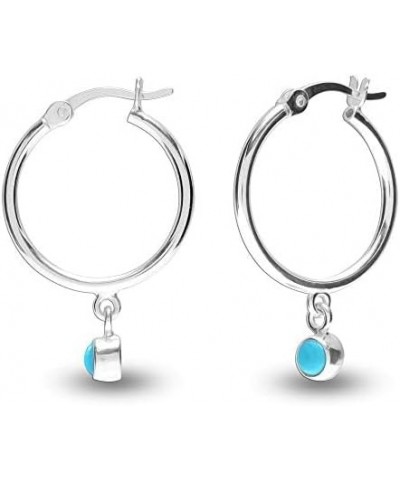 Sterling Silver Jewelry Gemstone Birthstone Hanging Charm Hoop Earrings for Teens and Women (3MM Round) Turquoise $12.04 Earr...