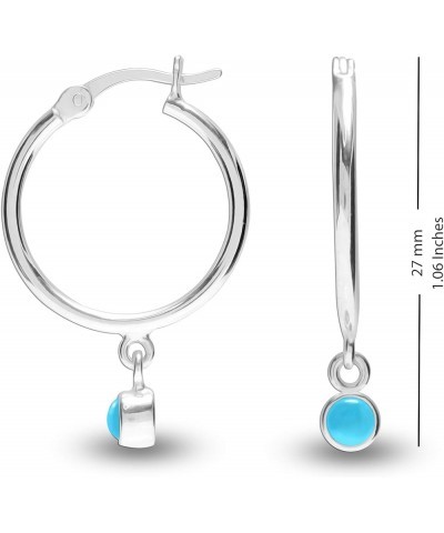 Sterling Silver Jewelry Gemstone Birthstone Hanging Charm Hoop Earrings for Teens and Women (3MM Round) Turquoise $12.04 Earr...