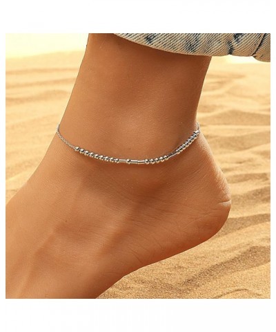 Morse Code Silver Anklet for Women,Beaded Chain Ankle Bracelets for Women Girls Mother Daughter Sister Friend Dainty Inspirat...