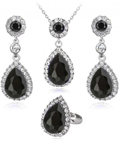 3 PCS Jewelry Set for Women Crystal Pendant Necklace Earring Ring B $10.25 Jewelry Sets