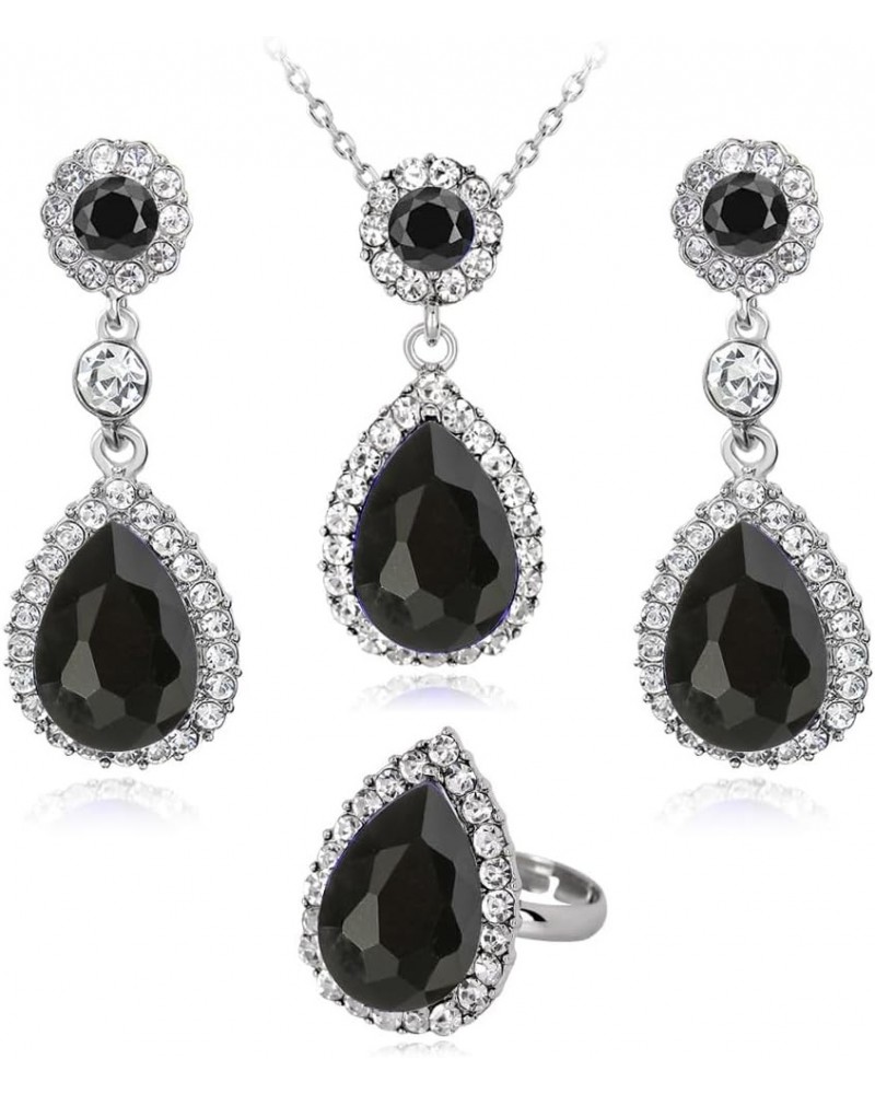 3 PCS Jewelry Set for Women Crystal Pendant Necklace Earring Ring B $10.25 Jewelry Sets