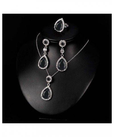 3 PCS Jewelry Set for Women Crystal Pendant Necklace Earring Ring B $10.25 Jewelry Sets