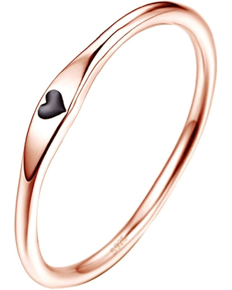 925 Sterling Silver Simple Carve Heart Wedding Band Stackable Promise Ring for Her Size 5-10 8 1 PCS B-Rose Gold-Black $10.59...