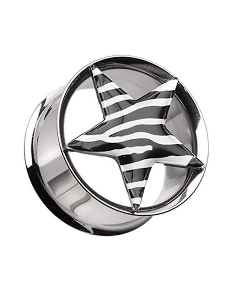 Zebra Star Hollow Double Flared Steel Plug 2 GA (6.5mm), Black $9.66 Body Jewelry